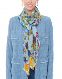 Imani Sky Blue Floral Wool Cashmere Scarf