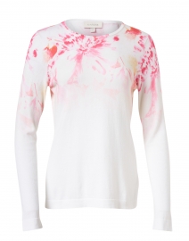 White and Pink Floral Cotton Sweater