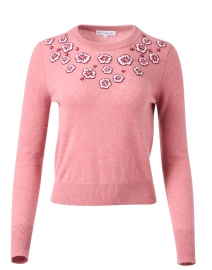 Pink Floral Embroidered Cashmere Sweater