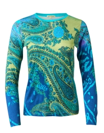 Blue and Green Paisley Print Cashmere Silk Sweater