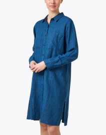 Front image thumbnail - Eileen Fisher - Blue Linen Shirt Dress