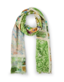 Product image thumbnail - Pashma - Green Floral Print Cashmere Silk Scarf
