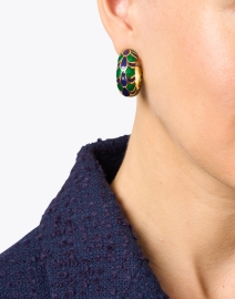 Look image thumbnail - Kenneth Jay Lane - Gold Blue and Green Hoop Earrings