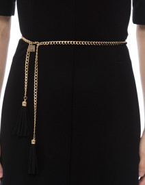Gold Chain Belt with Black Leather Tassels