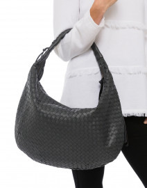 Grey Woven Leather Hobo Bag