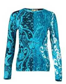 Blue Paisley Print Cashmere Silk Sweater