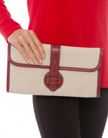 Adrian Red Linen and Leather Clutch