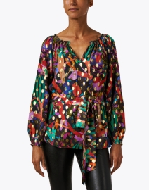 Front image thumbnail - Soler - Raquel Black and Gold Multi Print Top