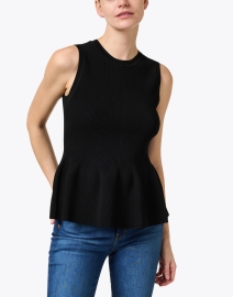 Front image thumbnail - Veronica Beard - Arago Black Knit Peplum Top