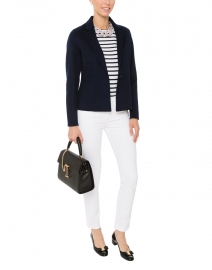 White and Navy Narrow Striped Cotton Sweater