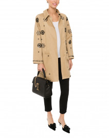 Mauriac Beige Cotton Twill Coat with Black and Silver Beading