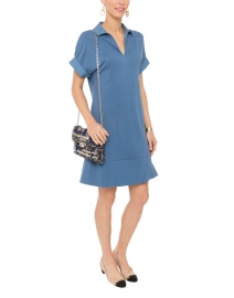 Blue Shift Dress with Cuffed Sleeves