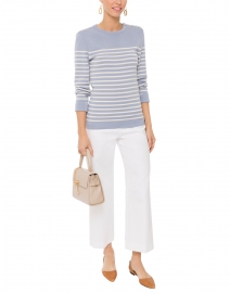 Maree Blue and Ivory Striped Sweater with Buttons