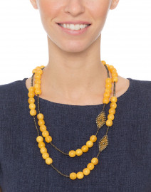 Yellow Copal Bead and Pyrite Long Necklace