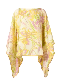 Product image thumbnail - Rani Arabella - Yellow and Pink Print Silk Cashmere Poncho