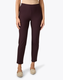 Front image thumbnail - Eileen Fisher - Burgundy Stretch Crepe Slim Ankle Pant