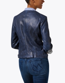 Back image thumbnail - Ecru -  Blue Leather Jacket
