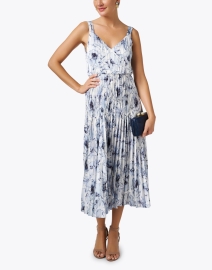 Look image thumbnail - Vince - White and Blue Floral Pleated Dress
