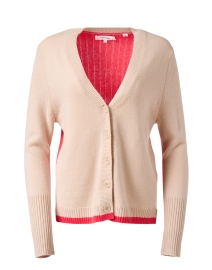 Cream and Coral Wool Cashmere Cardigan
