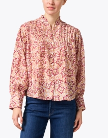 Front image thumbnail - Oliphant - Red and Gold Print Cotton Silk Blouse