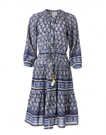 Colette Navy and White Printed Cotton Silk Dress