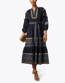 Look image thumbnail - Shoshanna - Daria Black Embroidered Cotton Poplin Dress