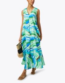 Look image thumbnail - Caliban - Blue and Green Print Cotton Dress
