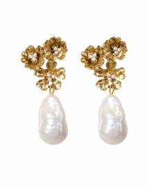 Gold Flower with Pearl Pendant Drop Earrings
