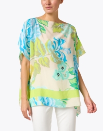 Front image thumbnail - Seventy - Blue and Green Print Silk Poncho Top