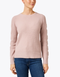 Front image thumbnail - Madeleine Thompson - Hawkes Lilac Pointelle Sleeve Sweater