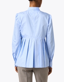Back image thumbnail - Le Sarte Pettegole - Blue Cotton Pleated Peplum Shirt