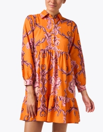 Front image thumbnail - Ro's Garden - Romy Orange Print Cotton Dress