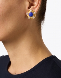 Ben-Amun - Blue, Pearl and Gold Stud Clip-On Earrings