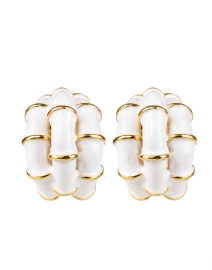 White Ribbed Enamel Hoop Clip Earrings