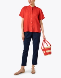 Look image thumbnail - Eileen Fisher - Coral Linen Short Sleeve Shirt