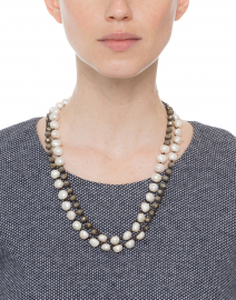 Pearl and Grey Crystal Long Necklace