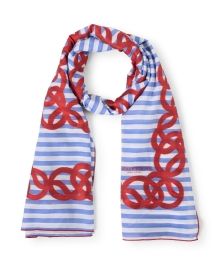 Lapis Blue and Red Link Printed Cotton Silk Scarf
