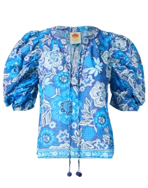 Product image thumbnail - Farm Rio - Blue Floral Print Cotton Top