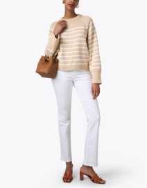 Look image thumbnail - White + Warren - Beige Striped Cotton Sweater