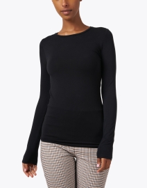 Front image thumbnail - Majestic Filatures - Black Crew Neck Long-Sleeved Stretch Viscose Top