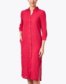 Front image thumbnail - 120% Lino - Red Linen Shirt Dress