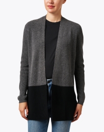 Front image thumbnail - Kinross - Grey and Black Cashmere Cardigan