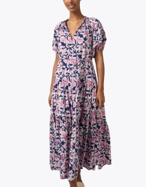 Front image thumbnail - Apiece Apart - Uva Navy and Pink Print Cotton Dress