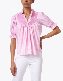 Front image thumbnail - Loretta Caponi - Milvia Pink Stripe Cotton Blouse