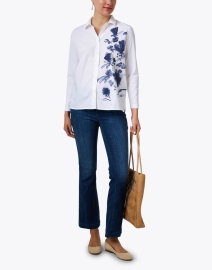 Look image thumbnail - WHY CI - White and Navy Floral Print Cotton Shirt