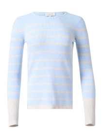 Product image thumbnail - Kinross - Blue and Tan Stripe Cotton Cashmere Sweater