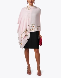 Extra_1 image thumbnail - Janavi - Pink Floral Embroidered Merino Wool Scarf