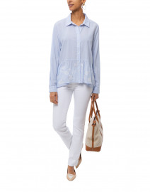 Sky Blue Stripe Embroidered Button Down Shirt