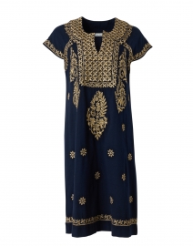 Faith Navy and Gold Embroidered Cotton Dress