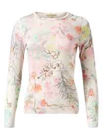White Floral Print Cashmere Silk Sweater